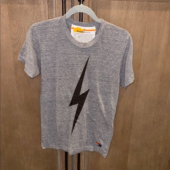 Aviator Nation Heather Gray Tee with Black Lightning - Picture 1 of 4